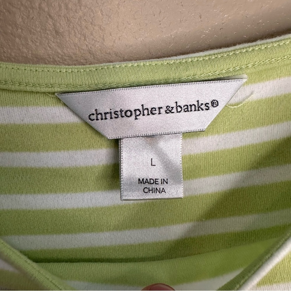 Christopher & Banks Light Green and White Striped Tee Size Large - Picture 3 of 6